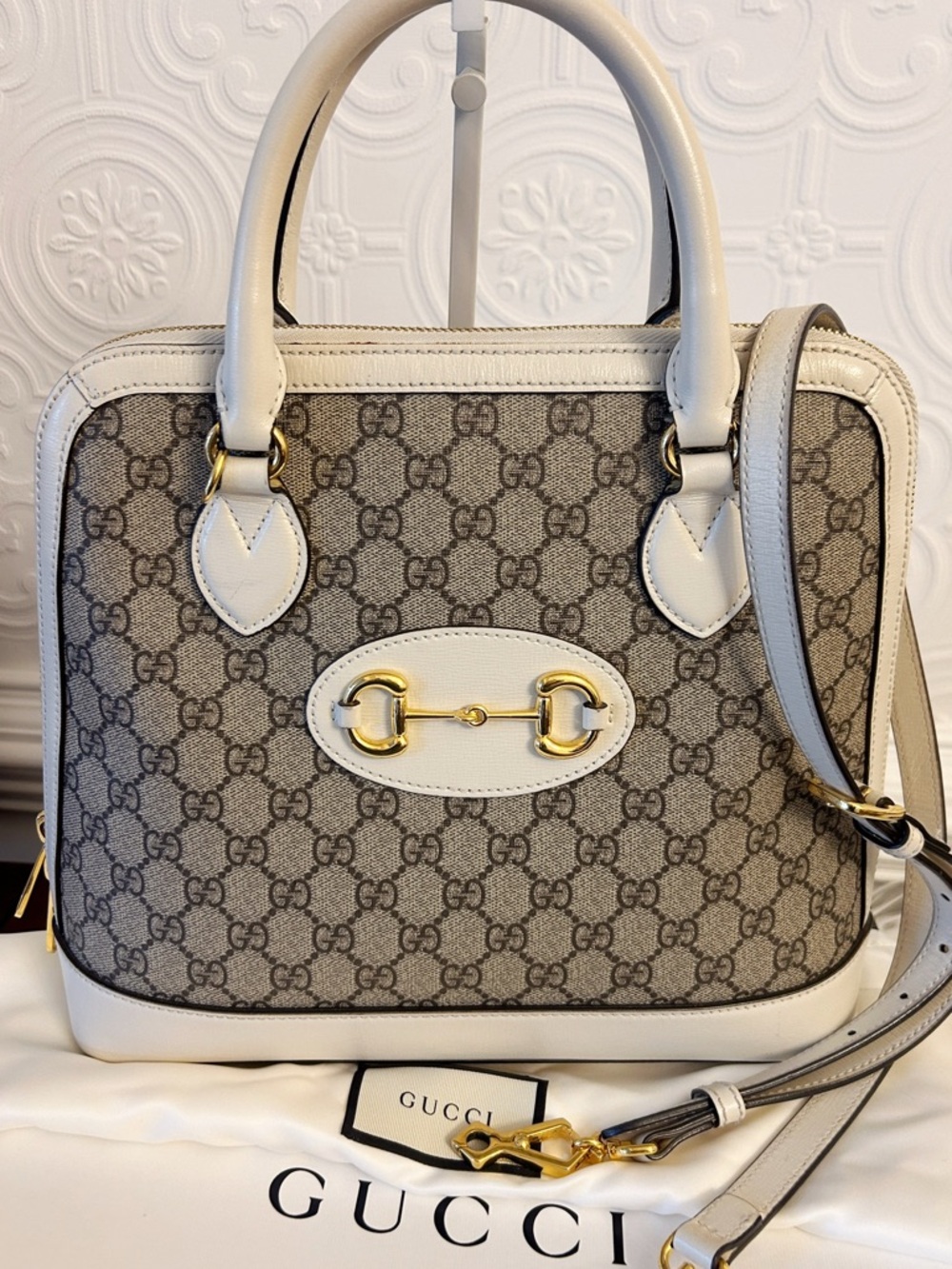 Gucci Horsebit 1955 Medium Top Handle Bag crossbody strap, box, dust bag